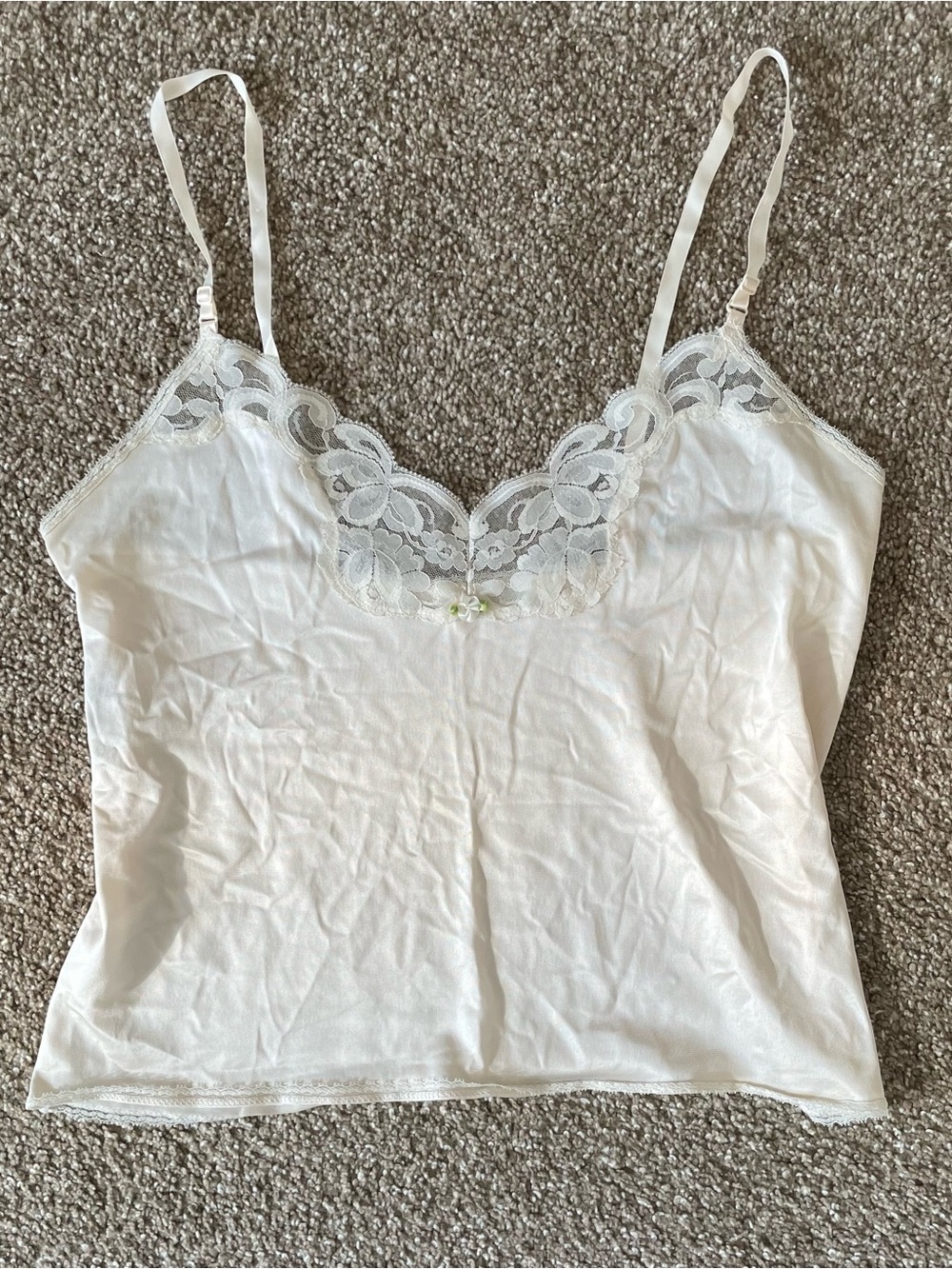 Private Treasures by Avon Ivory Satin Lace Trim Camisole Adjustable Straps S
